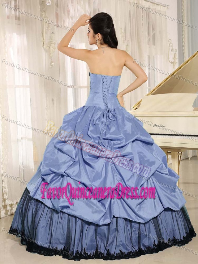 New Style Blue and Black Strapless Dresses for Quinceanera in Taffeta