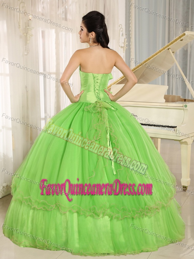 Spring Green Quinceanera Dress in Taffeta and Organza with Beading