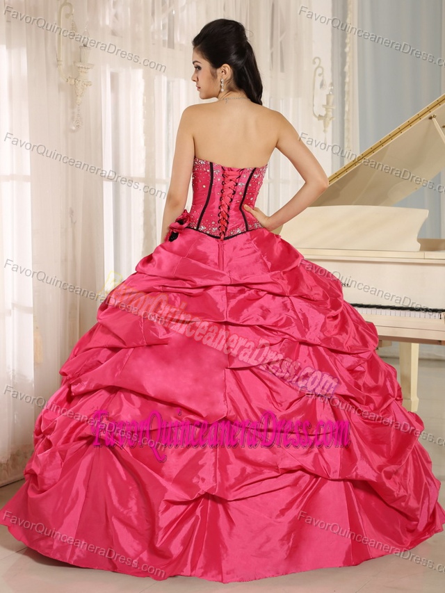 New Style Red Strapless Taffeta Sweet Sixteen Dresses with Pick-ups