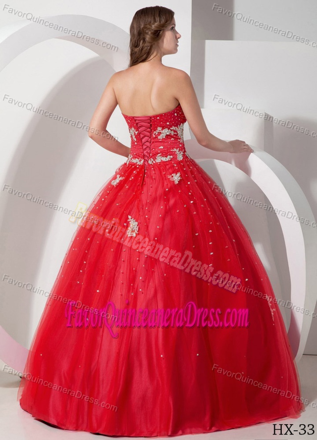 luxury and Grace Sweetheart Red Tulle Quinceanera Dress in Floor-length