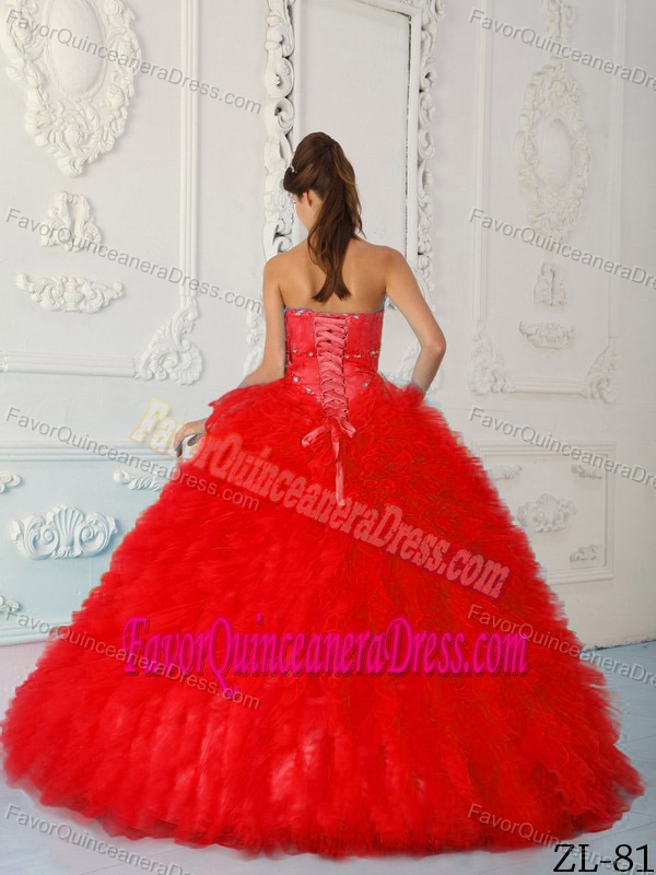 Attractive Sweetheart Satin and Organza Beading Quinceanera Gown in Red