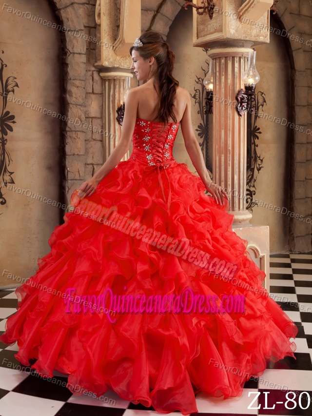 Graceful Ball Gown Sweetheart Red Organza Quinceanera Gowns with Ruffles