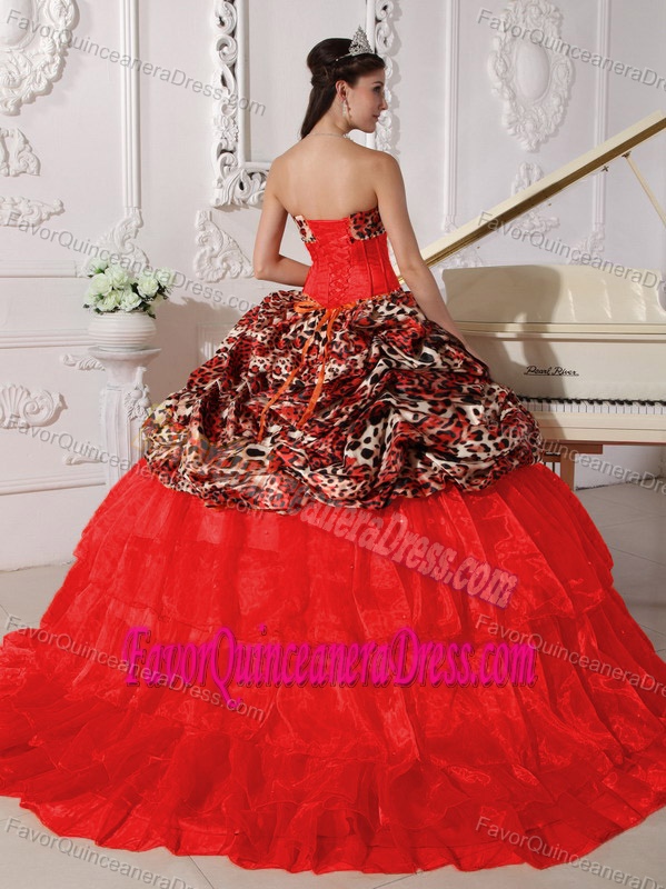 Organza Sweet Sixteen Quinceanera Dresses with Brush Train and Leopard