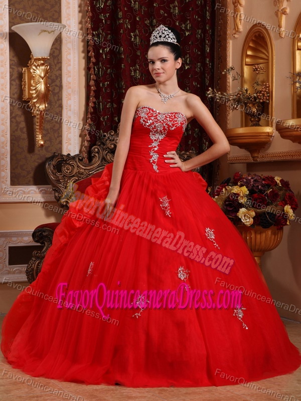 Angel Red Ball Gown Sweetheart Organza Dresses for Quince with Appliques