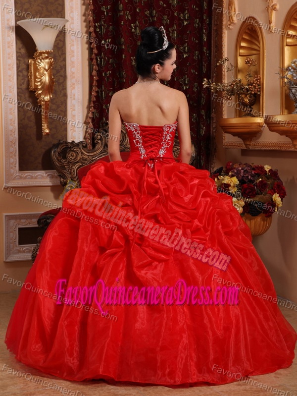 Angel Red Ball Gown Sweetheart Organza Dresses for Quince with Appliques