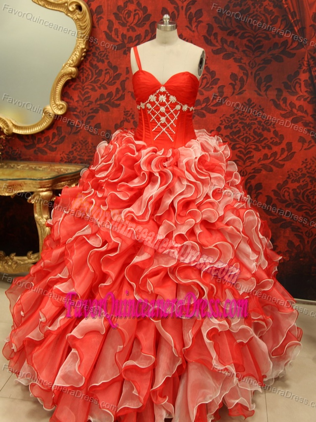 Best Sweetheart Brush Organza Quinceanera Dress with Ruffles and Beading