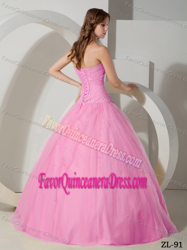 Ball Gown Strapless Floor-length Beaded Quinceanera Gown Dresses in Tulle