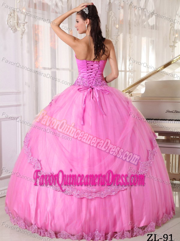 Hot Pink Sweetheart Taffeta and Tulle Dress for Quinceanera with Appliques