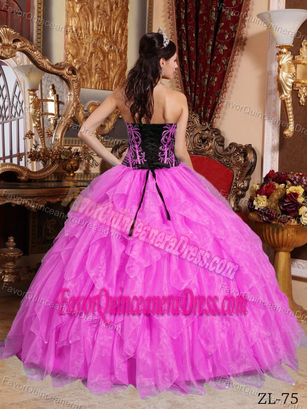 Hot Pink Sweetheart Embroidery Beaded 2013 Quinces Dresses in Organza