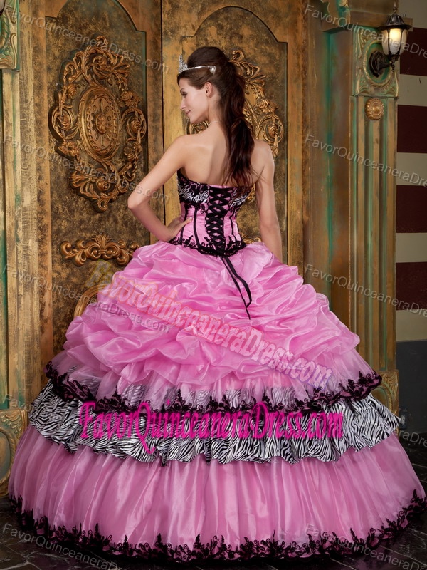 Taffeta Rose Pink Ball Gown Strapless Dress for Quinceanera with Picks-Up