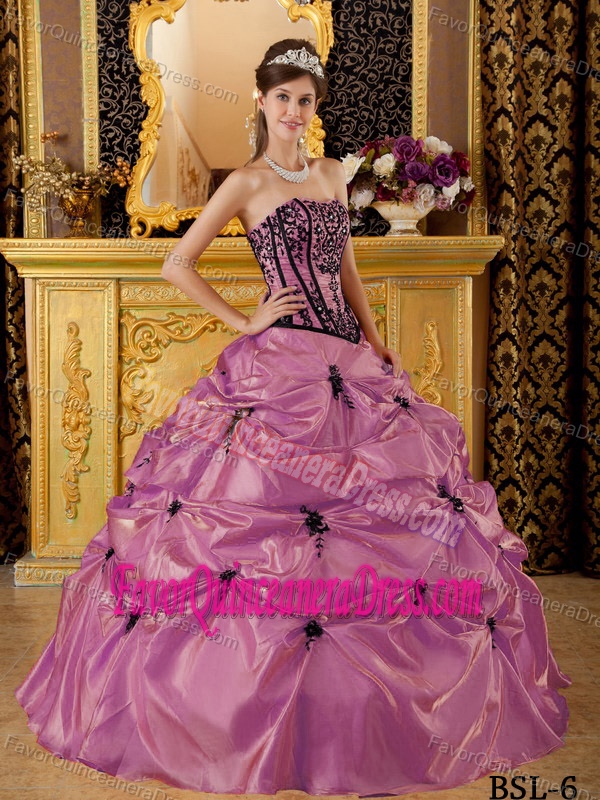 Strapless Embroidery Rose Pink Ball Gown for Quinceanera Gown in Taffeta