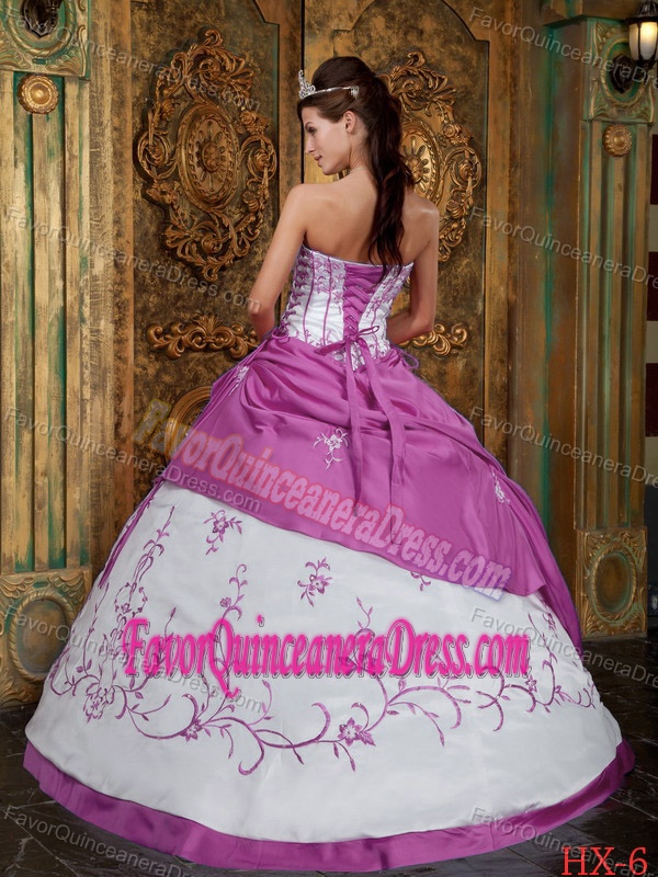 Fuchsia Floor-length Embroidery Strapless for Quinceanera Gown in Satin
