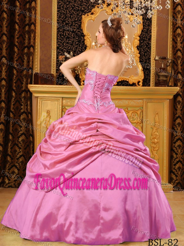 Taffeta Beaded Ball Gown Strapless Floor-length Quinces Dresses in Hot Pink