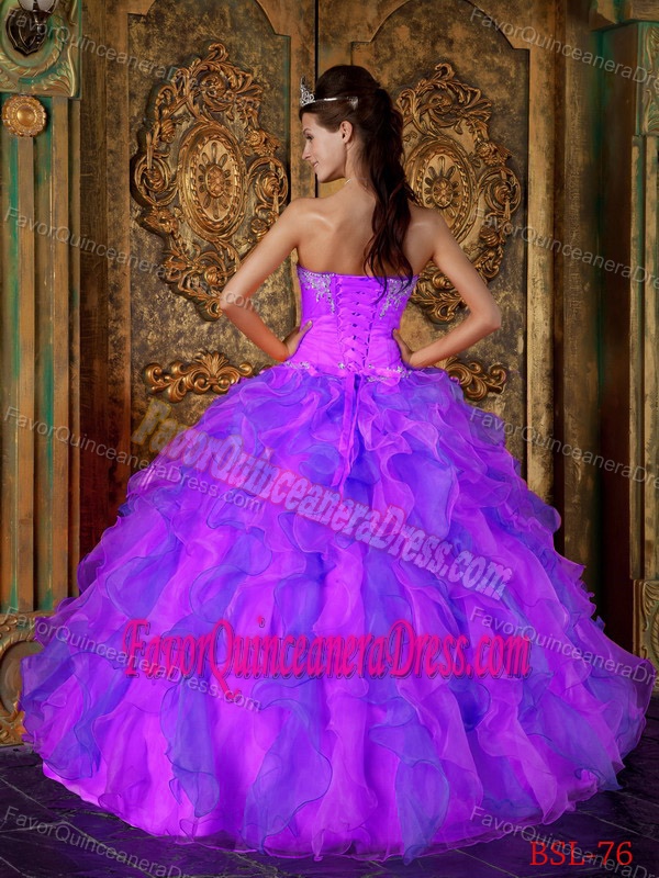 Purple Princess Sweetheart Floor-length Organza Quinceanera Dress with Ruffles
