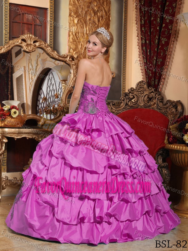 Fuchsia Ball Gown Strapless Floor-length Taffeta Quince Dresses with Appliques