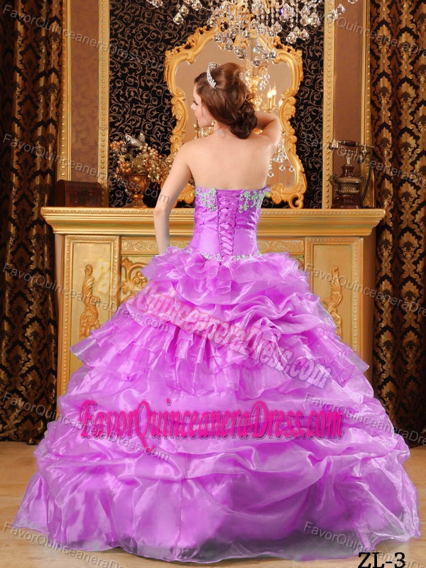Lavender Organza Appliqued Ball Gown for Quinceanera Gowns with Sweetheart