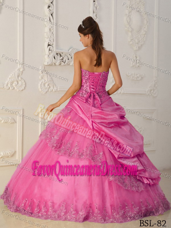 Hot Pink A-Line Sweetheart Beaded Quinceanera Gowns in Taffeta and Tulle