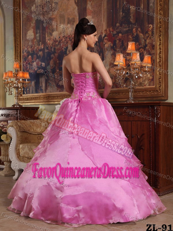Strapless Floor-length Beaded Hot Pink Ball Gown Dress for Quince in Organza