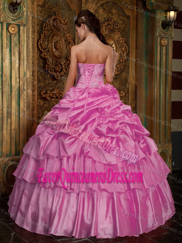 Organza Beaded Ball Gown Strapless Floor-length Quinceanera Gown in Pink