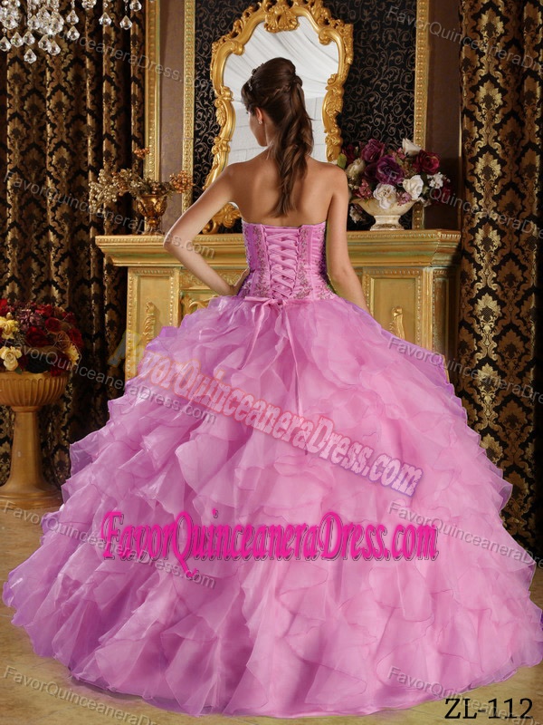 Strapless Satin and Organza Embroidery Beaded Dress for Quince in Lavender
