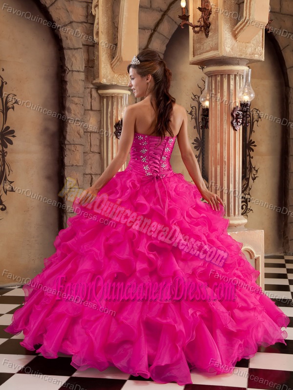 Sweetheart Floor-length Organza Ruffled Quinceanera Dresses in Coral Red