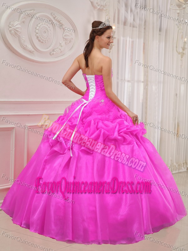 Hot Pink Strapless Quinceanera Dress for Women with Pick-ups and Beading