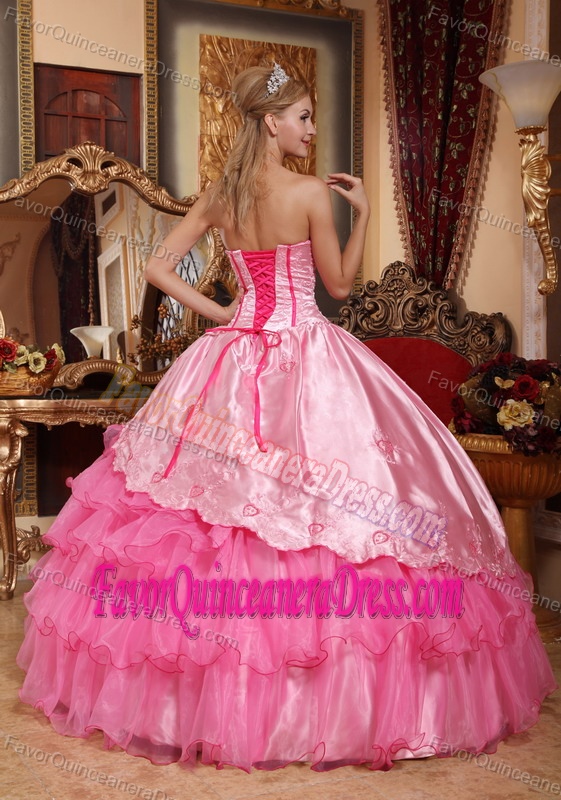 Rose Pink Ball Gown Sweetheart Taffeta and Organza Quinceanera Dresses