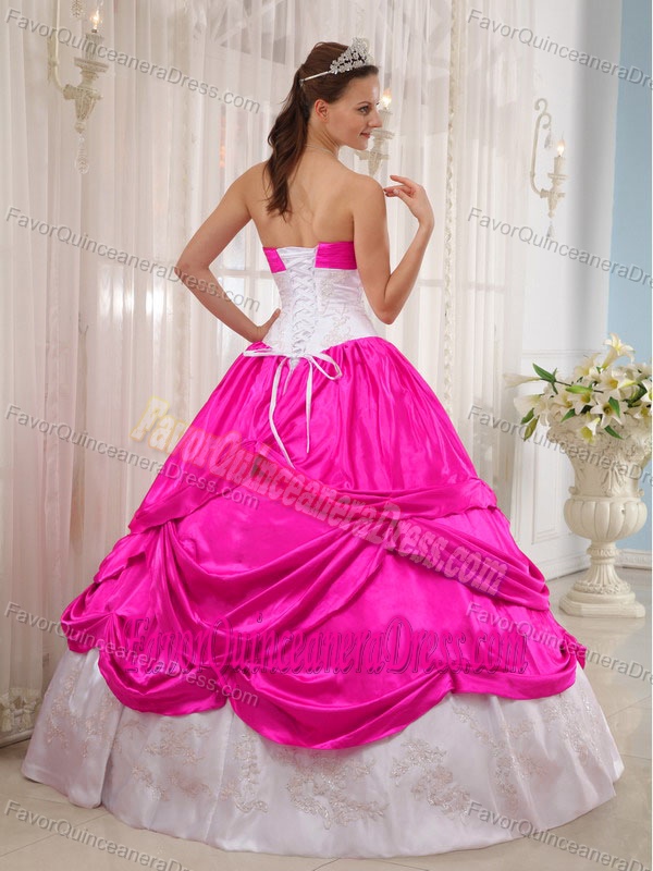 New Hot Pink and White Ball Gown Sweetheart Quinceanera Dress with Layers