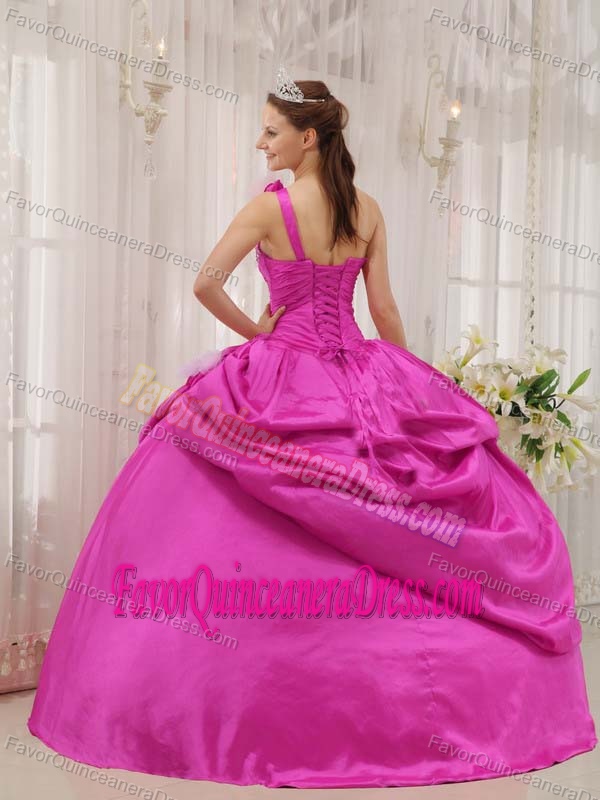 New 2013 Hot Pink One Shoulder Quinceanera Dress with Hand Made Flowers