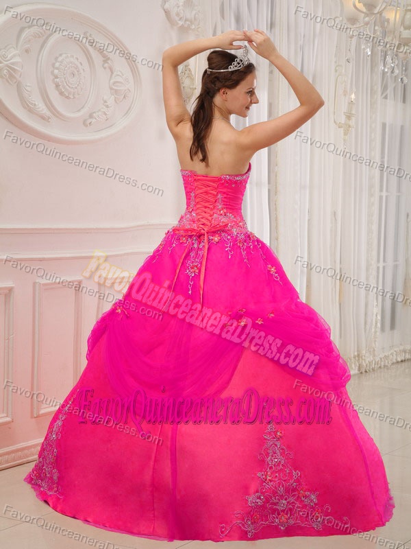 2013 Hot Pink Strapless Taffeta and Tulle Quinceanera Dresses with Appliques