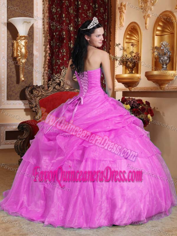 Lavender Ball Gown Strapless Quinceanera Dress with Pick-ups and Beading