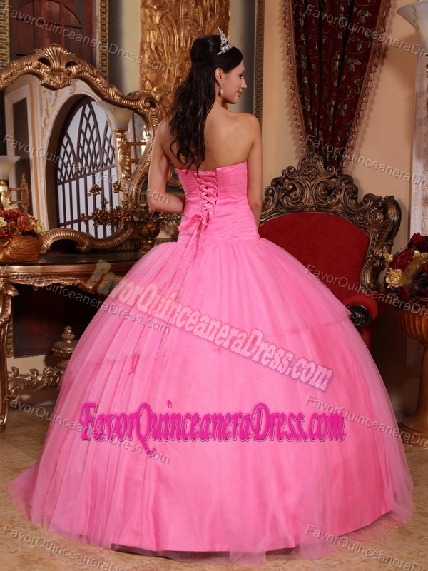 Pretty Ball Gown Strapless Tulle Quinceanera Dresses with Appliques in 2014