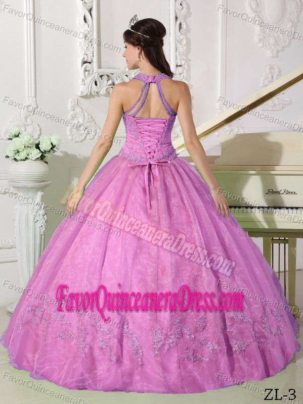 Lavender Ball Gown Halter Top Quinceanera Dresses for 2013 with Appliques