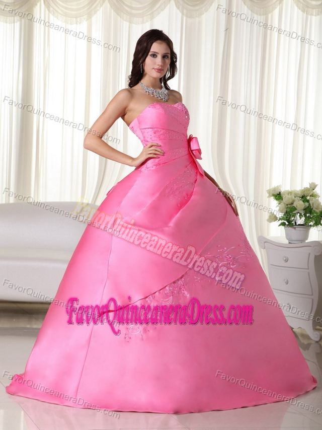 Sweet Pink Ball Gown Strapless Quinceanera Dress with Hand Made Flowers