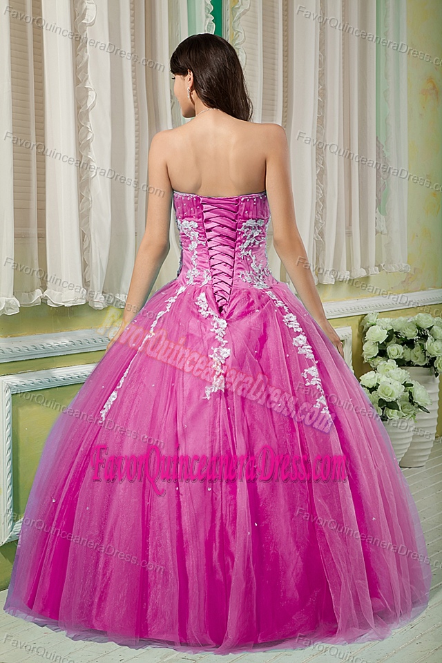 Fuchsia Ball Gown Sweetheart Quinceanera Dress with Appliques and Beading