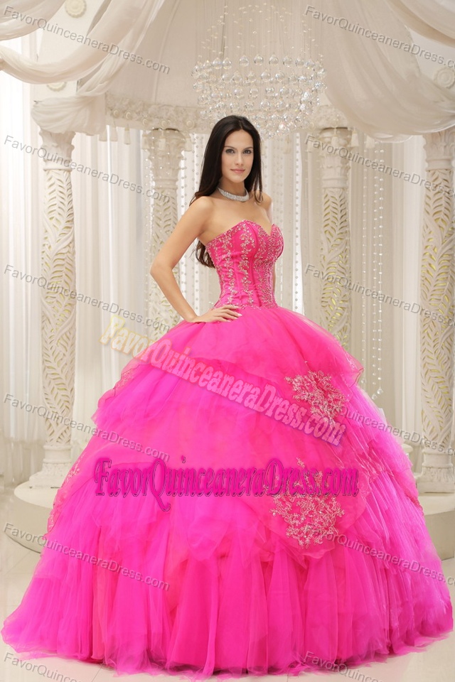 Amazing Hot Pink Sweetheart Quinceanera Dresses with Appliques and Beading
