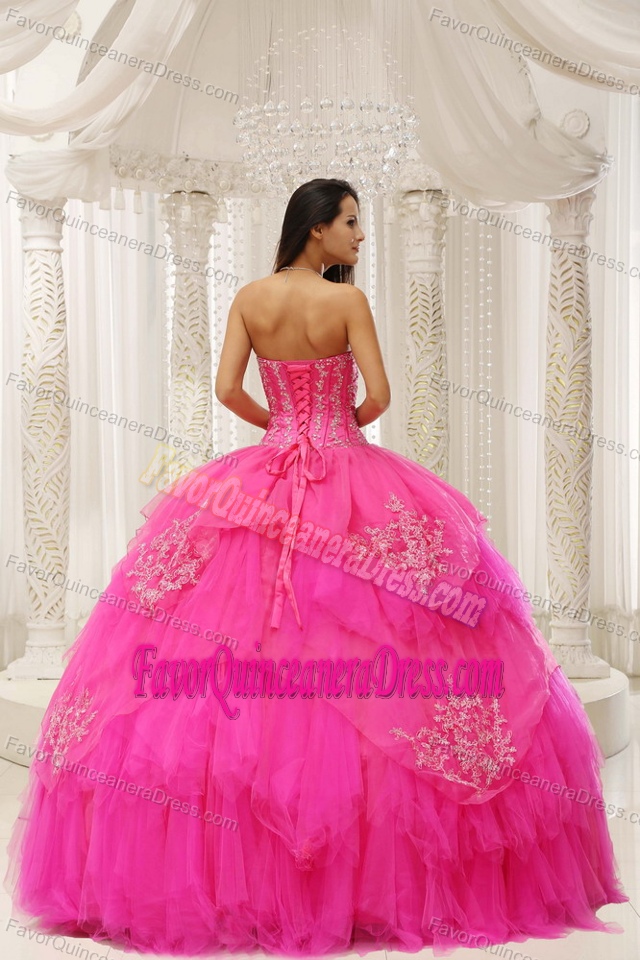 Amazing Hot Pink Sweetheart Quinceanera Dresses with Appliques and Beading