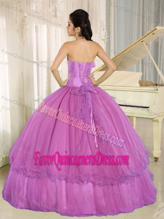 Lavender Beaded and Ruched Quinceanera Dresses with Bowknot and Layers