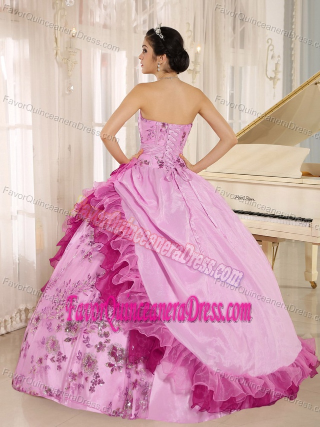 2013 Elegant Pink Quinceanera Dress with Appliques and Hand Made Flowers