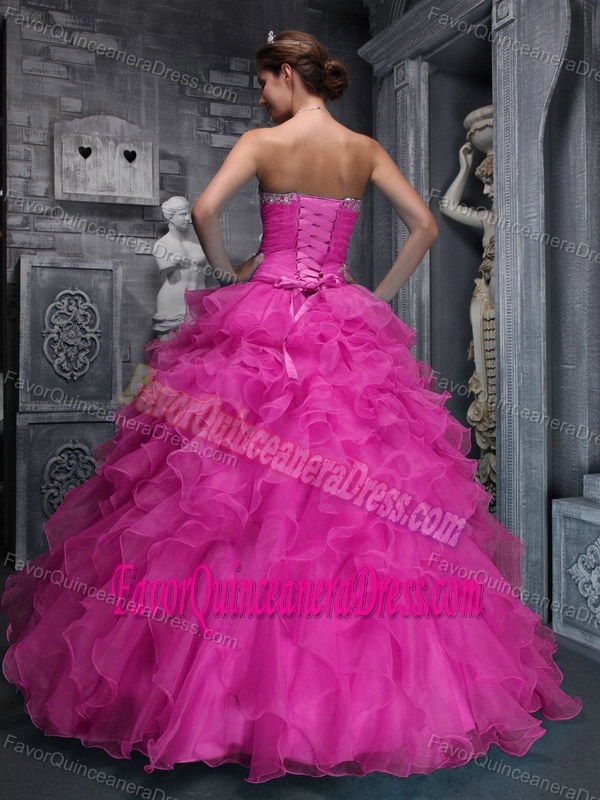 Beautiful Hot Pink Sweetheart Quinceanera Dresses with Beading and Layers