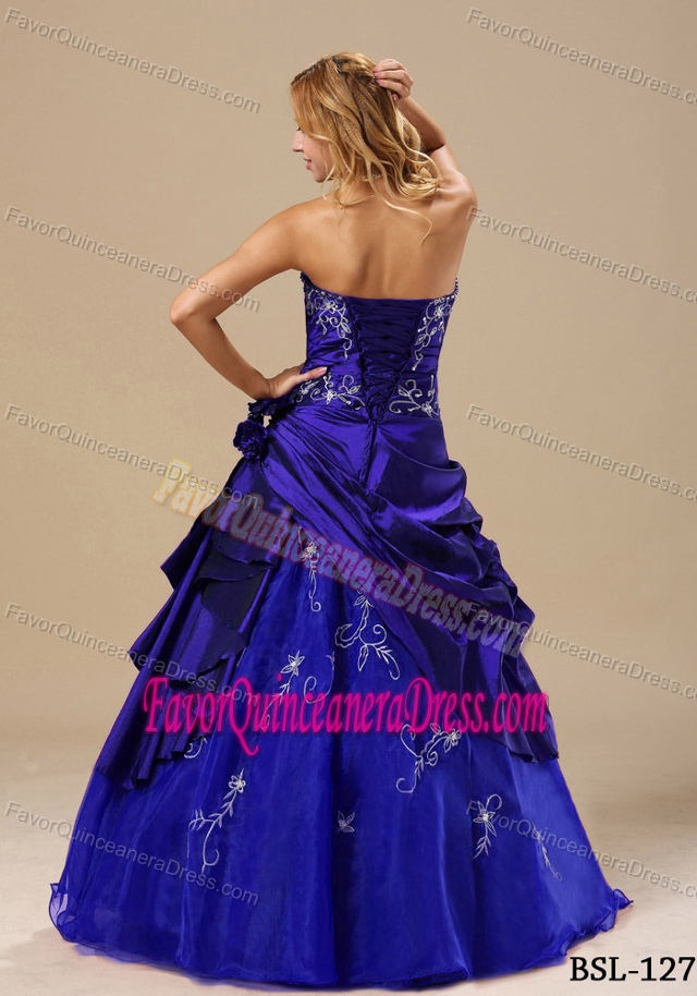 Strapless Royal Blue Sweet Sixteen Dresses with Handmade Flowers and Appliques