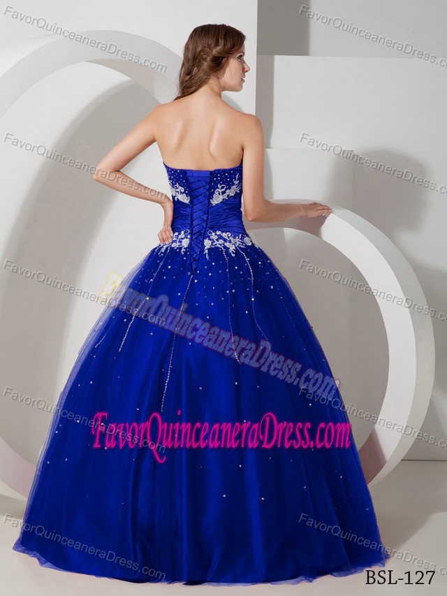 Inexpensive Appliqued Royal Blue 2014 Quinceanera Gowns Decorated with Sash