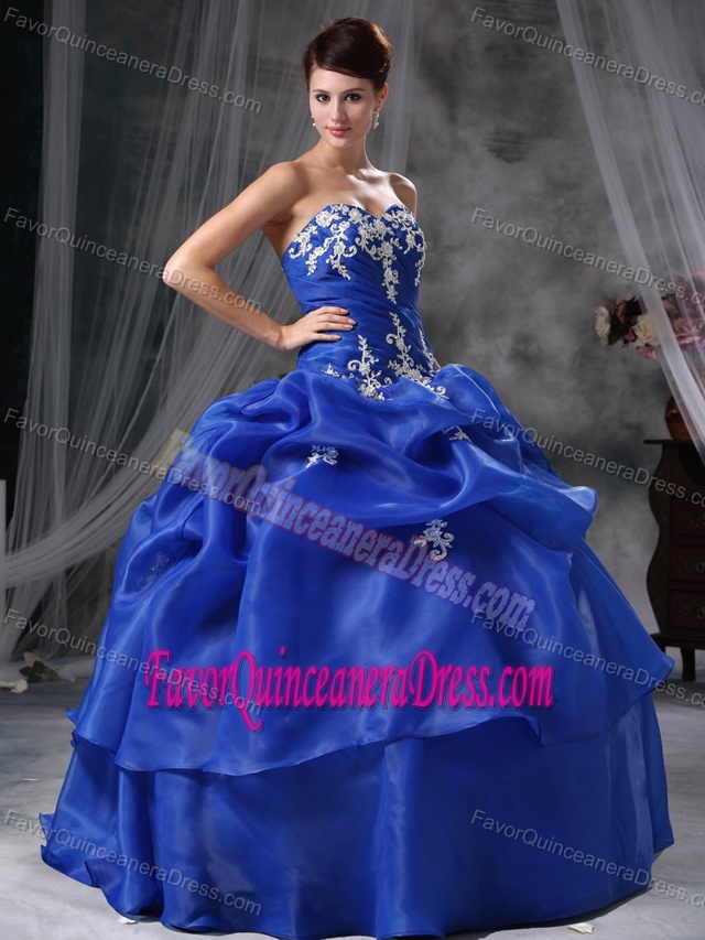 Nice Royal Blue Sweetheart Quinceanera Dresses with Pick-ups Made in Organza