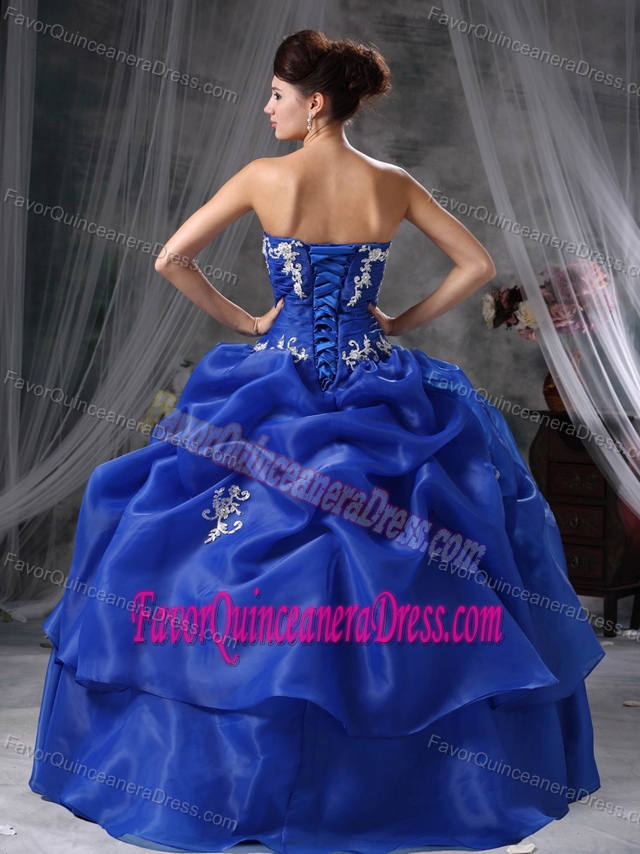Nice Royal Blue Sweetheart Quinceanera Dresses with Pick-ups Made in Organza