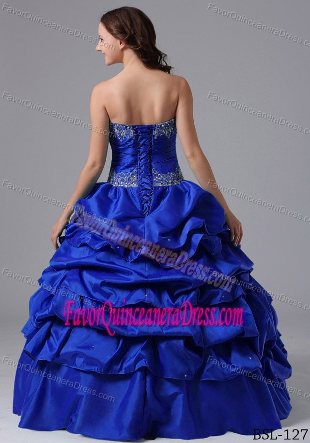 Beautiful Ruched Beaded Quinceanera Dress in Royal Blue with Pick-ups on Sale