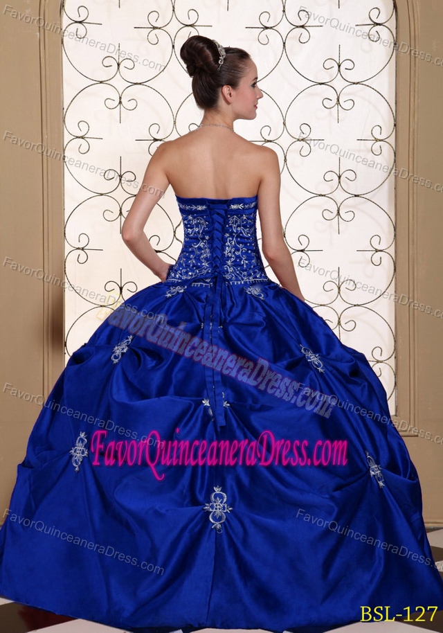 Taffeta Strapless Blue Pretty Quinceanera Gown Dress with Pick-ups