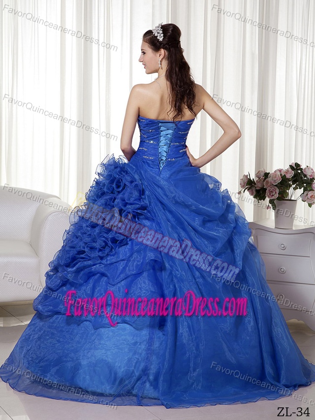Cute Sweetheart Blue Sweet Sixteen Dresses in Organza with Ruffles