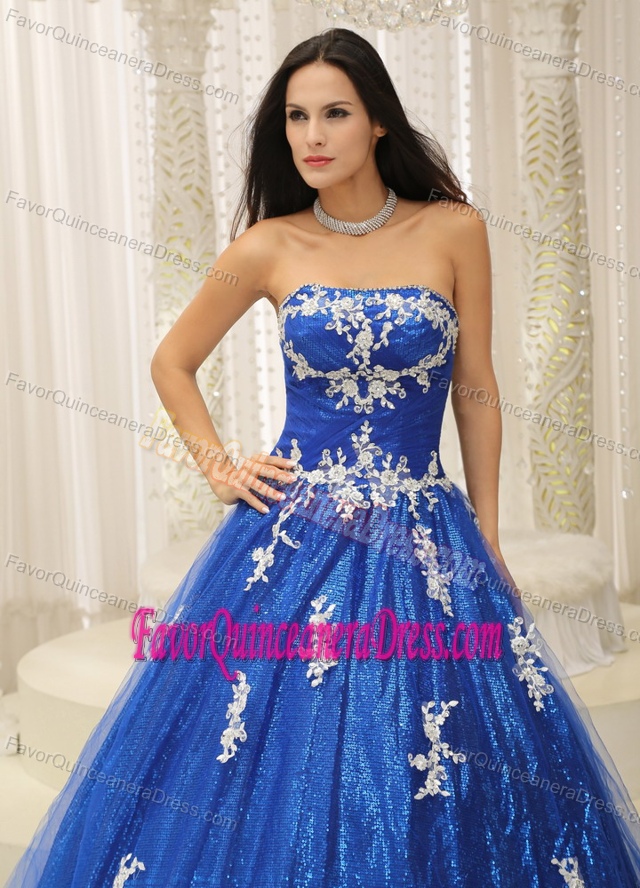 Popular Appliqued Royal Blue A-line Sweet Sixteen Dresses in Tulle
