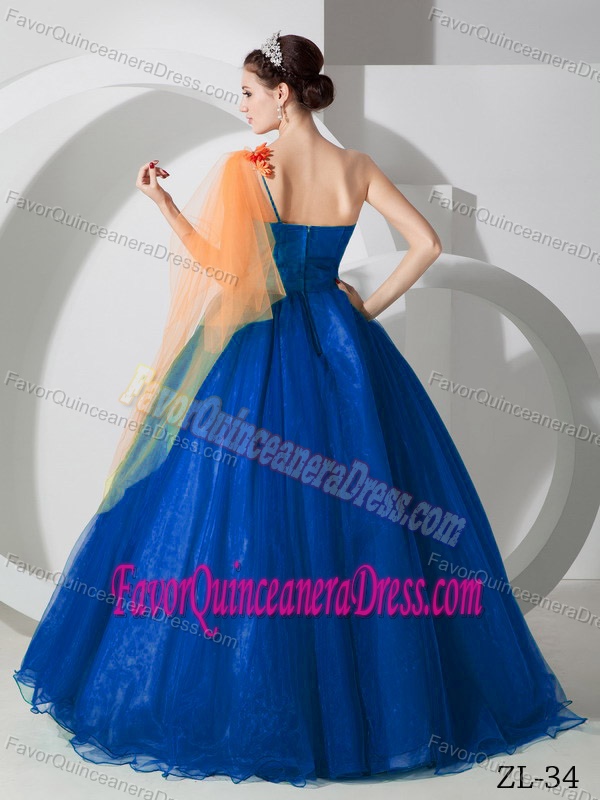 Cute Royal Blue One Shoulder Dresses for Quinceanera in Organza
