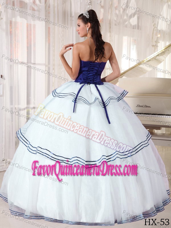 Organza Strapless New Quinceanera Gown Dresses in Blue and White